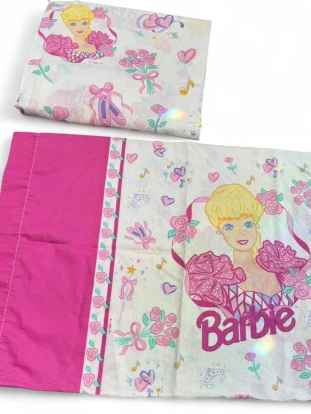 vintage 1995 barbie ballerina pink and floral bottom bed sheet & pillow case